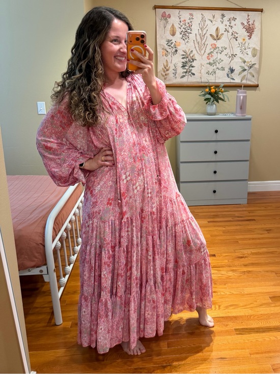 Free People Dresses & Skirts - Free People Feelin Groovy Long Sleeve Pink Floral Tiered Maxi Dress Large